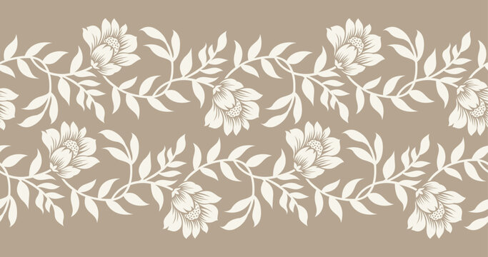 Vector seamless lacy floral border design
