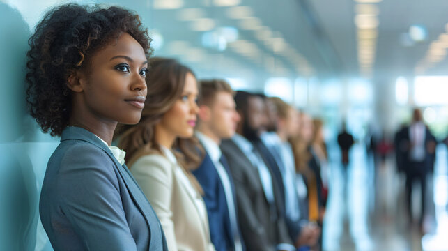 Competitive Job Market: Long Line of Applicants Waiting for Job Interview Opportunity