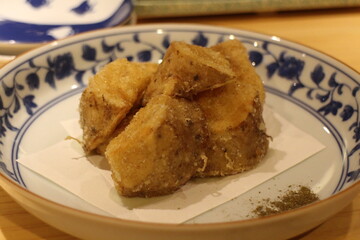 Japanese cuisine : Yam karaage (Deep fried yam) in Kyoto, Japan