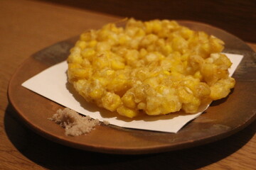 Japanese cuisine : Corn tempura in Kyoto, Japan