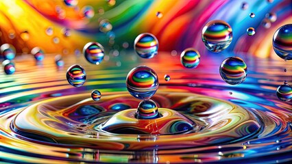 Colorful abstract water droplets in vibrant artwork, water, drops, colorful, vibrant, abstract, art, rainbow, liquid, splash