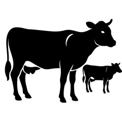 Cow silhouettes vector illustration. Black cows on a white background.