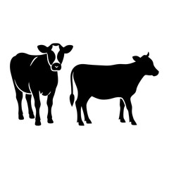 Cow silhouettes vector illustration. Black cows on a white background.
