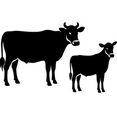 Cow silhouettes vector illustration. Black cows on a white background.