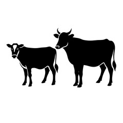 Cow silhouettes vector illustration. Black cows on a white background.