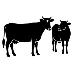 Cow silhouettes vector illustration. Black cows on a white background.