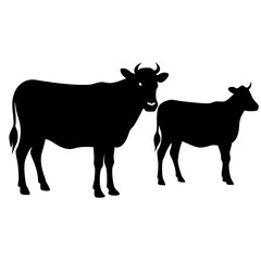 Cow silhouettes vector illustration. Black cows on a white background.
