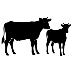 Cow silhouettes vector illustration. Black cows on a white background.