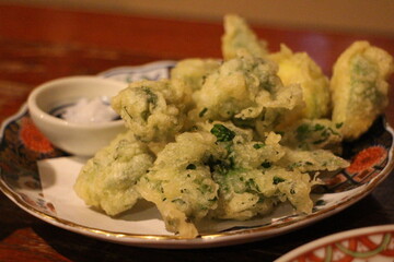Japanese cuisine : Spring vegetable tempura in Kyoto, Japan