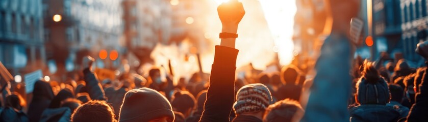 Punk protest in a city square, representing the spirit of resistance and activism copy space,...