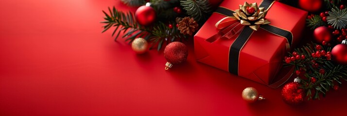 Festive Christmas banner web poster, header for website, colorful decorative decorations. Horizontal format New Year border poster. Xmas holiday background