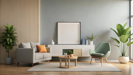Fototapeta premium Fireplace Mantle Design in a Minimalist Scandinavian Living Room