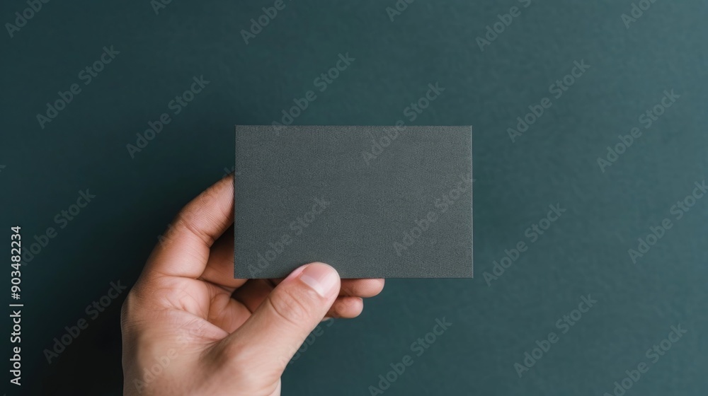 Poster close up shot of a premium business card held in hand highlighting the elegant minimalist design wit