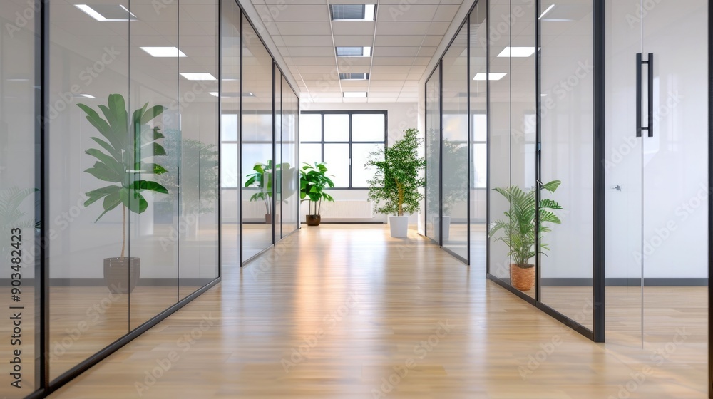 Poster sunlit glass walls and sleek contemporary design features create an inviting dynamic office environm