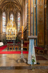The central aisles of Saints Peter and Paul Basilica in the Vysehrad district of Prague in Czech...
