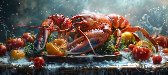 Chef with Exquisite Gourmet Lobster Dish on Ice