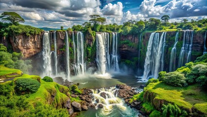 Fototapeta premium Kalandula Falls in Angola, a breathtaking cascade of water surrounded by lush greenery and rock formations, Kalandula Falls