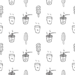 food pattern, seamless pattern of food and beverage in hand drawn style pattern background