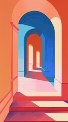 Fototapeta premium constructivism an archway leads to another world. Simple shapes create a 3D effect with flat illustration and flat colors
