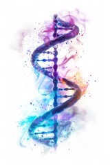 Fototapeta premium A vibrant DNA strand depicted with abstract patterns in a watercolor style.