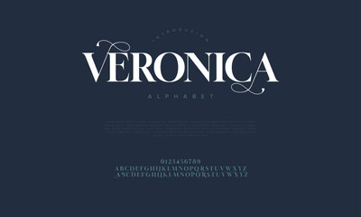 Veronica swash luxury elegant alphabet letters and numbers. Vintage wedding typography classic serif font decorative vintage retro. creative vector illustration