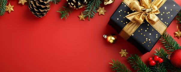 Festive Christmas banner web poster, header for website, colorful decorative decorations. Horizontal format New Year border poster. Xmas holiday background