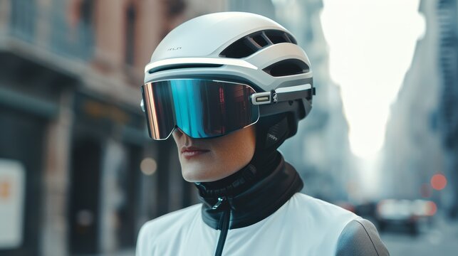 Advanced AR navigation helmet for cyclists, enhancing road safety with augmented reality.