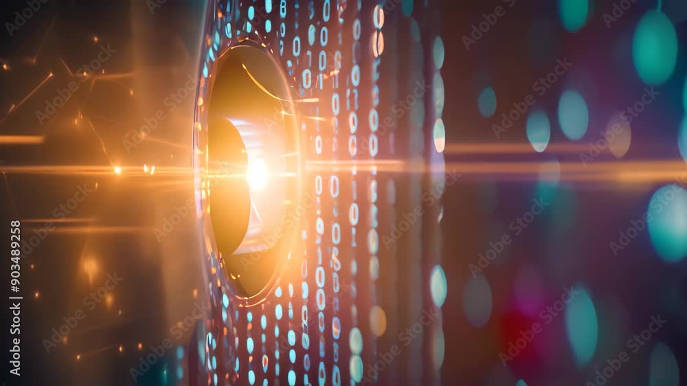 Poster light shining through a computer screen illustrating end-to-end encryption, representing the concept