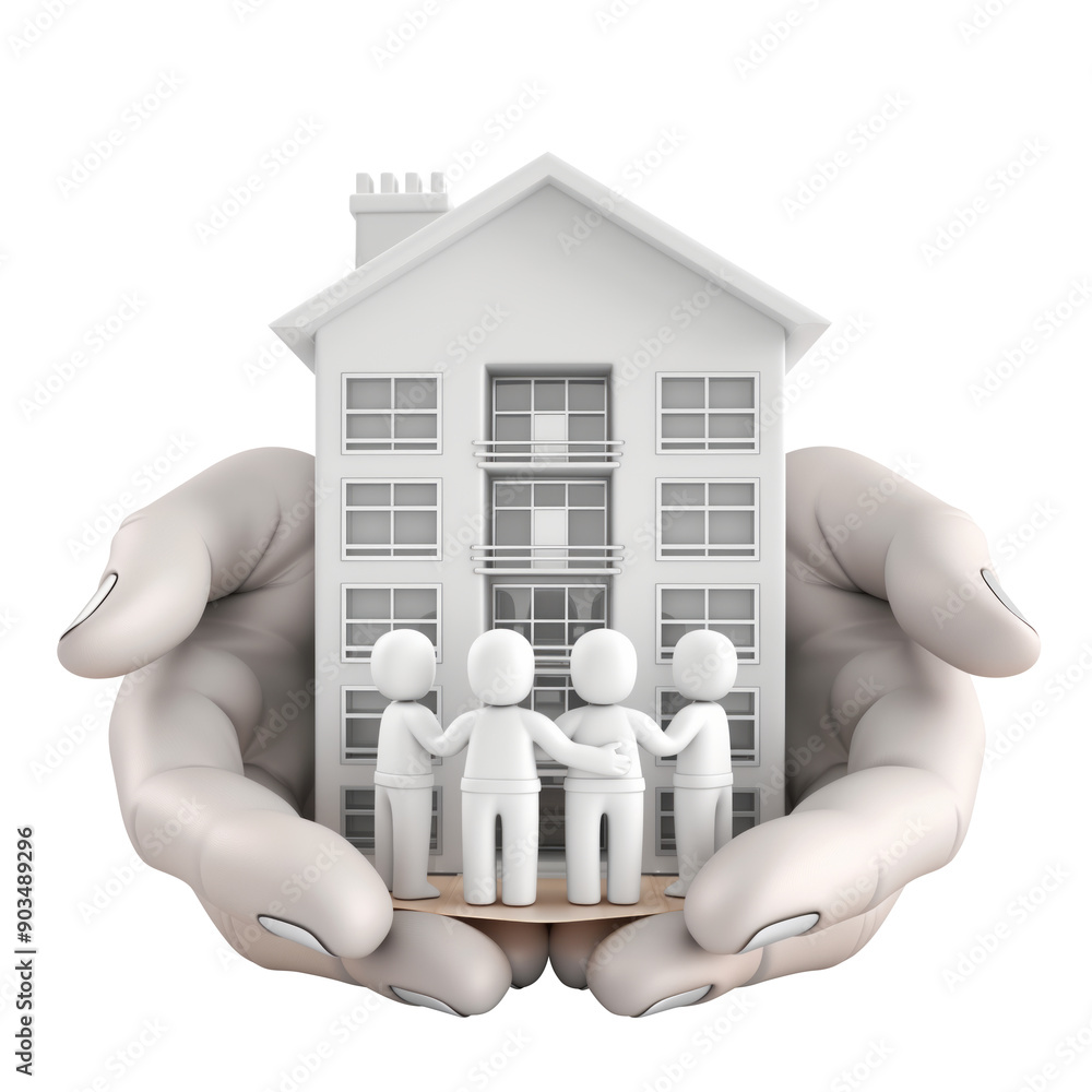 Wall mural 3D icon - people holding 3D Condominium, on isolated transparent background