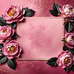 Beautiful Floral Frame Adorned With Pink Peonies on Soft Pink Background