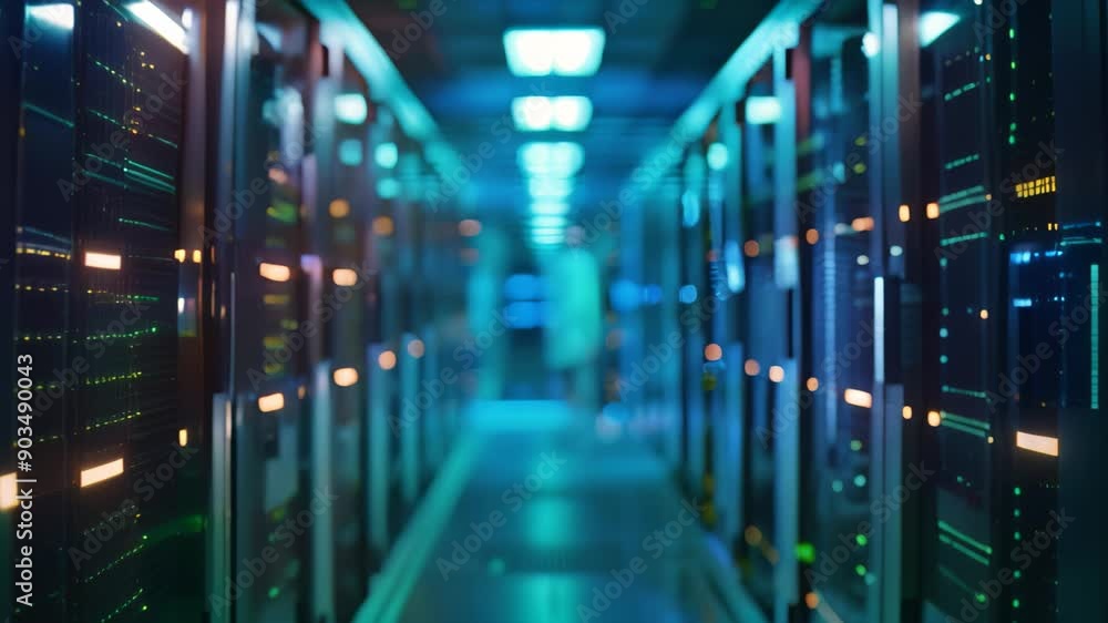 Aufkleber numerous servers neatly arranged in rows inside a data center, represent the invisible layers of net