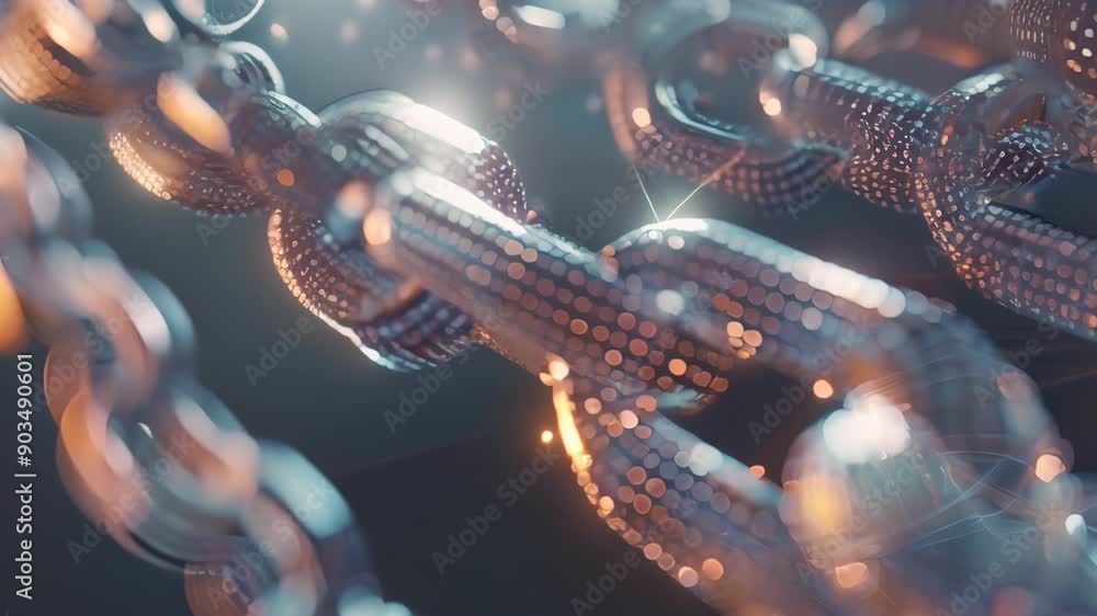 Poster a chain is shown against a blurry background, representing strength and security, represent the tran