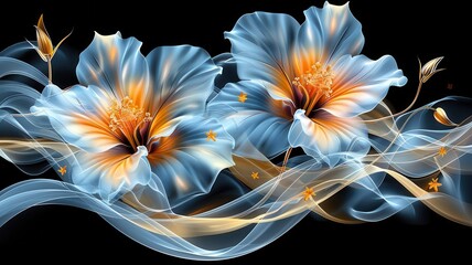 Vibrant digital flower blooming against a sleek, modern background, showcasing a fusion of nature and technology,The images are of high quality and clarity