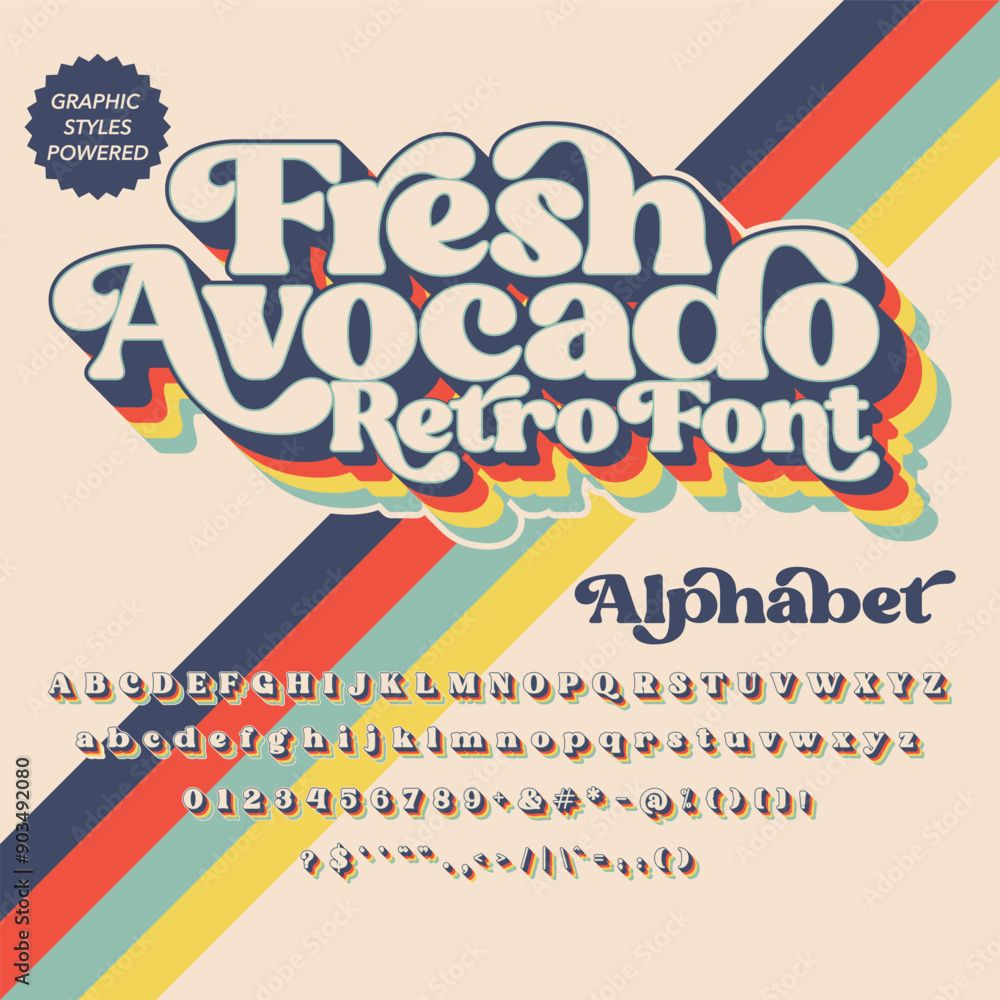 Fototapete 3d effect color version fresh avocado retro vintage display bold font alphabet.eps