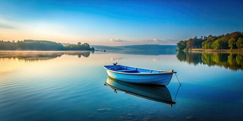 Blue boat peacefully floating on tranquil lake, blue, boat, water, tranquil, peaceful, lake, nature, serene, relaxation