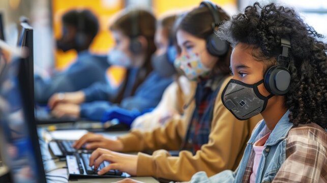 Students wearing face masks in a classroom