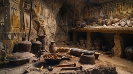 ancient cave with archaeological finds from ancient Egyptian times