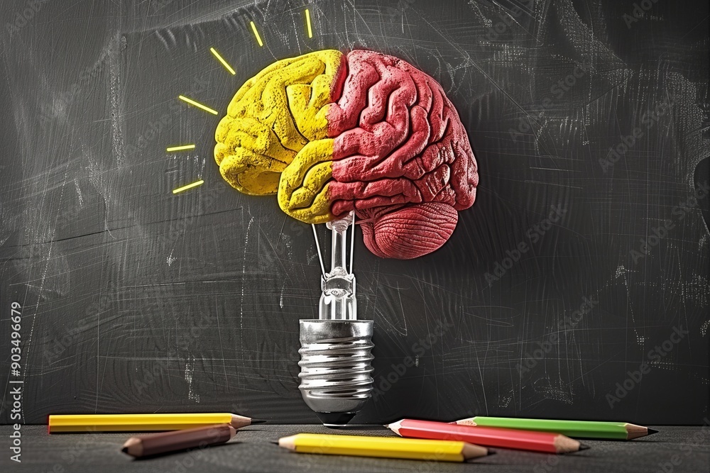 Aufkleber brain half colorful and half mechanical representing the fusion of creativity and technology with pe