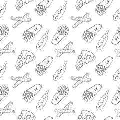 food pattern, seamless pattern of food and beverage in hand drawn style pattern background