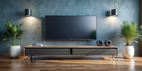 Modern TV with built-in soundbar for immersive audio experience, television, soundbar, integrated