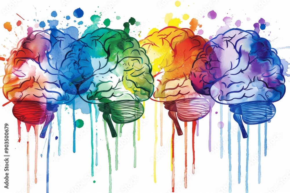 Poster vibrant brains with splashes of color symbolizing creativity and innovation on a light and abstract 