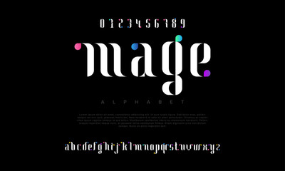 Mage creative modern geometric urban alphabet font. Digital abstract futuristic, game, techno, robot, music, logo, sport, minimal technology typography. Simple numeric vector illustration
