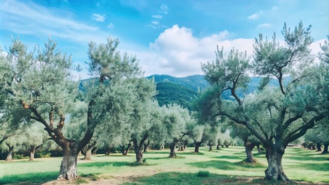 Secular olive trees standing tall in the Parco dell'Olivo Nature Reserve in Venafro, Italy