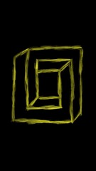 3d optical illusion of a yellow glowing neon cube wallpaper that alters your perception giving a 4d like effect on black background