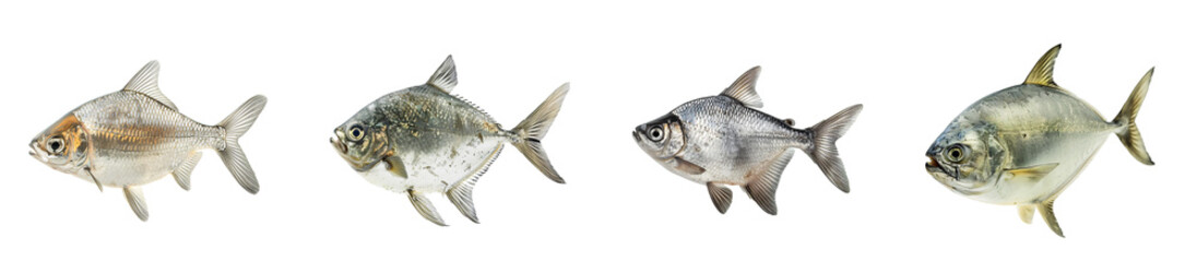 Fototapeta premium Four Silver Fish on White Transparent Background