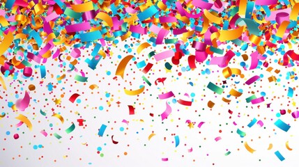 Fototapeta premium Vibrant confetti symbols and graphic elements isolated on a plain background. Perfect for festive decorations, the bright colors and playful designs add a cheerful touch.