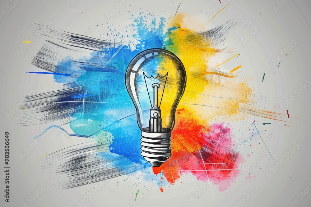 Poster brain with vibrant and abstract colors symbolizing creativity and imagination on a colorful and text