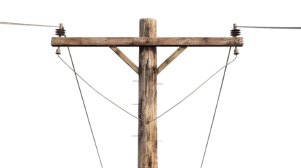 Wooden Electricity Utility Pole on transparent background 