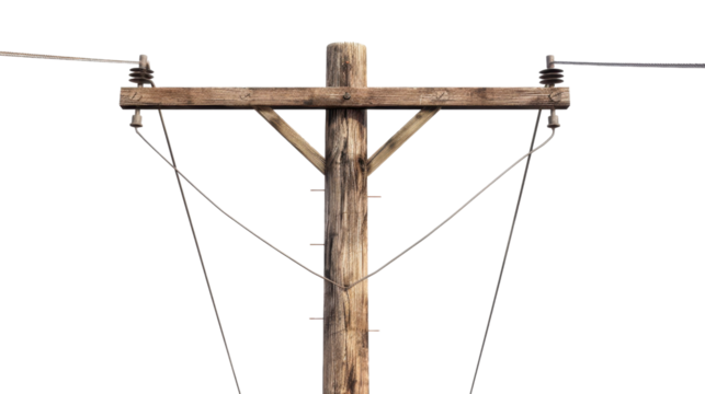 Wooden Electricity Utility Pole on transparent background 