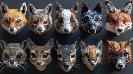 Fototapeta premium A cute collection of cartoon animal heads including aanimal with a banner in a fun and colorful design